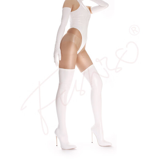 Ftshist sexy plus size cross-dressing mirror high gloss patent leather latex ammonia 12cm super high stiletto heel pointed toe over-the-knee socks boots red 43