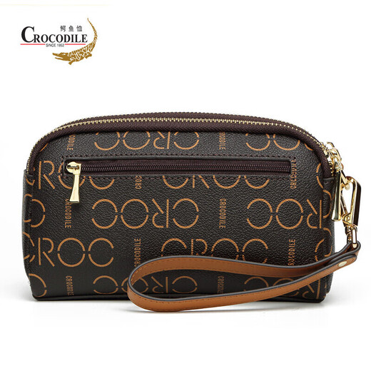 Crocodile shirt double zipper wrist bag classic presbyopia casual ladies handbag gift for wife V1686 camel color