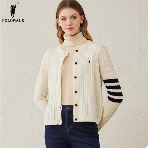 POLOWALK gray sweater cardigan 2023 new inner wear for women autumn and winter 100% sheep wool textured sweater off-white S