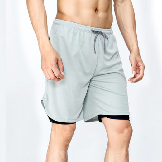 Correr pantalones cortos de maratón dos en uno puede poner teléfonos móviles con deportes de dos capas forradas de baloncesto falso de dos piezas 9904# verde M XL (180C130-145Jin [Jin equivale a 0.5 kg])