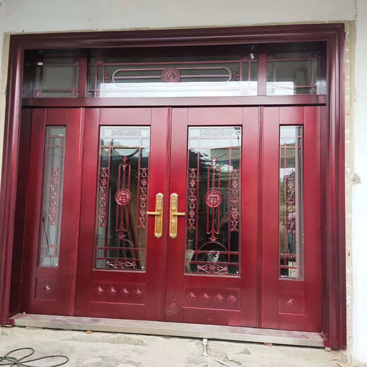 德骊嘉堂屋大门玻璃格子大门金刚纱门锌合金仿铜拼接门店铺门定制对开门 款式一