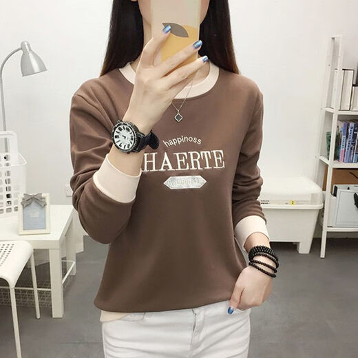 Женская толстовка ZHIDOUDOU весной и осенью 2024 года, модный новый бренд высокого класса, новые универсальные топы с длинными рукавами для женщин, свободные, тонкие, 6227, абрикосовый, 5XL, м рекомендуется 85-Jin Jin, вес 0,5 кг.