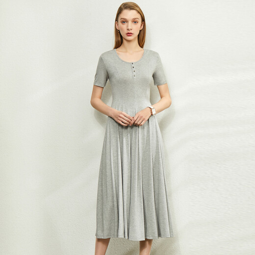 AMIIELIN minimalist trendy dress 2020 summer new slim A-line skirt long skirt short-sleeved modal women's skirt floral gray 170/92A/XL
