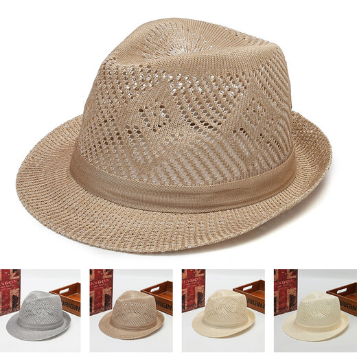 Abflugtag Wäsche Strohhut Hut Neuer Sommer Cooler Hut Männer Sonnenhut mittleren Alters und ältere Menschen mit großer Brenne geflochtene, atmungsaktive Khaki One Size 58 cm