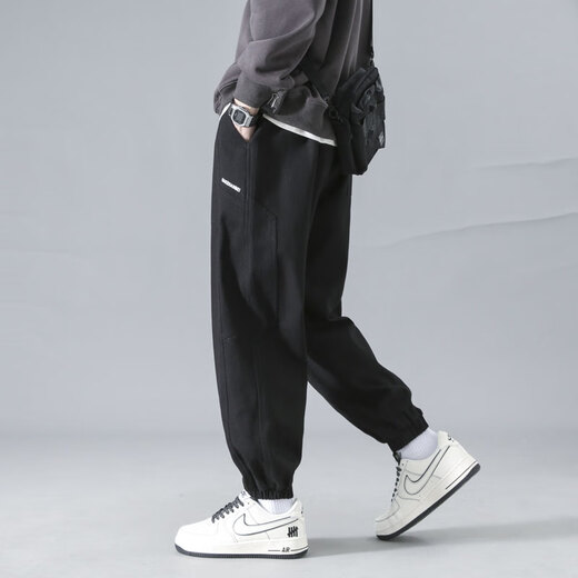 Dingfengbaoluo casual pants tapered men's autumn handsome trendy brand versatile workwear sports long pants K2061 black XL