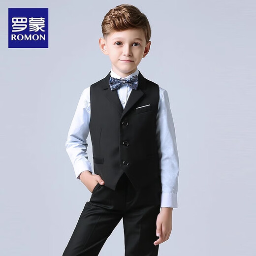 罗蒙儿童西装男童礼服花童马甲套装主持人婚礼钢琴毕业表演 藏青 130