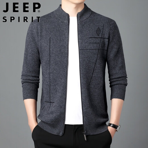 Jeep (Jeep) Collar de pie de pie de primavera y otoño Cardigan de lana pura para la chaqueta de mediana edad y jóvenes de mediana edad de los hombres versátiles versátiles de suéter casual cálido marrón claro 175/L [Adecuado para 135-150jin [Jin equivale a 0.5 kg]]]
