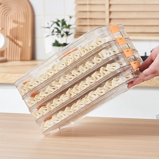 Longstar Dumpling Box Refrigerator Storage Box Rectangular Frozen Dumpling Box Quick Frozen Food Wonton Blunt with Cover Handle Can Hold About 120 Pieces Two Layers and One Cover