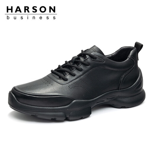 Harson first-layer cowhide men's shoes, high-end casual shoes, autumn commuting casual sports leather shoes, business thick-soled official large-size shoes, black 45