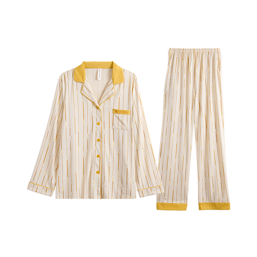 Fenton Couple Pajamas Fan Chengcheng's Same Style Stars' Same Style Spring 5A Antibacterial Lapel Comfortable Style Homewear Cover Douhuang-Men's 2XL