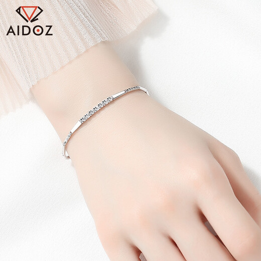 Aido Diamond pt950 platinum bracelet for women, fashionable platinum shiny bamboo flower bracelet gift for girlfriend, weight 4.4-4.6g, length 17+2cm