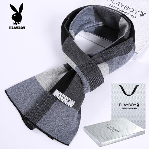 Playboy (PLAYBOY) scarf men's winter classic all-match plaid knitted long men's scarf thickened warm scarf birthday gift