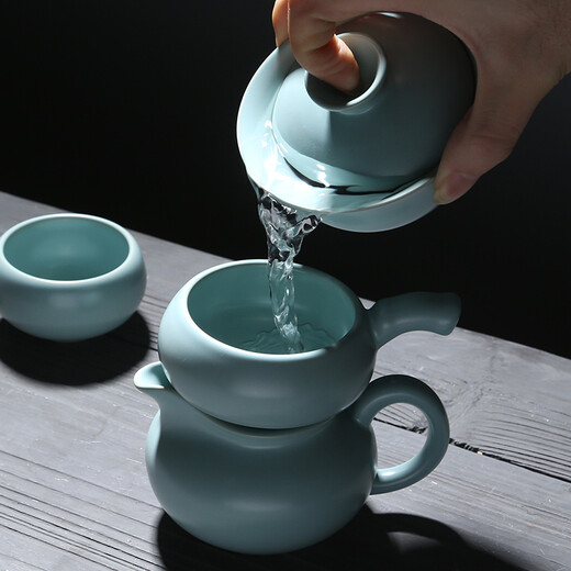 Su's Ceramics Ru Kiln Tea Set High-quality Beauty Teapot Covered Bowl Complete Set of Kung Fu Tea Set Opening Slices Can Grow Gold Threads Holiday Gift
