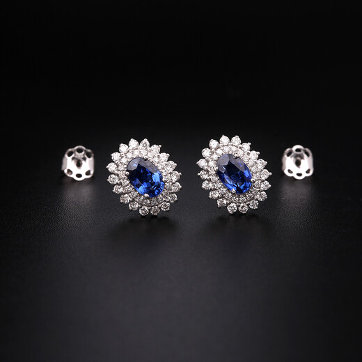Tingliang Jewelry Princess Diana's luxury royal blue sapphire earrings 1.4 carat 18K gold set with 65 points diamond color treasure