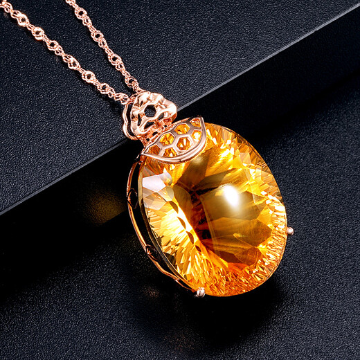 OUCERNY 18k rose gold inlaid citrine pendant for women, natural citrine colored gemstones with silver necklace, comes with certificate