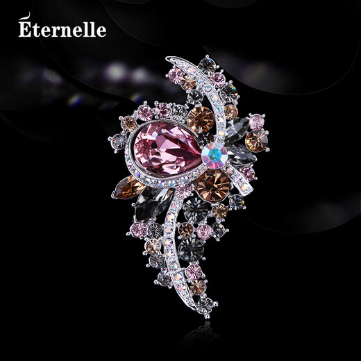 Eternelle French eternal Austrian crystal brooch feminine corsage autumn and winter accessories dual-use sweater chain pendant gray