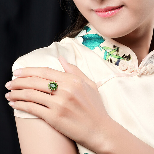 Ouzheni 18K gold inlaid diopside ring, colored gemstone-set women's ring, rose gold diopside ring for women, ready stock, need to be customized, 7-10 working days