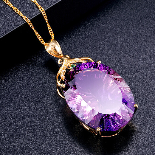 OUCERNY Ametrine Pendant 18K Gold Inlaid with Diamond Crystal Pendant Millennium Cut Ametrine Pendant for Women Comes with 925 Silver Necklace