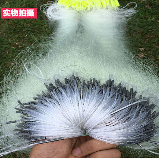 Juchunfu three-layer mesh wire net fishing net dipped fish net hanging net crucian carp net white strip net white strip net single layer floating net fishing net sea net yellow wire 2 meters high 40 meters long 7 finger sinking net three layers