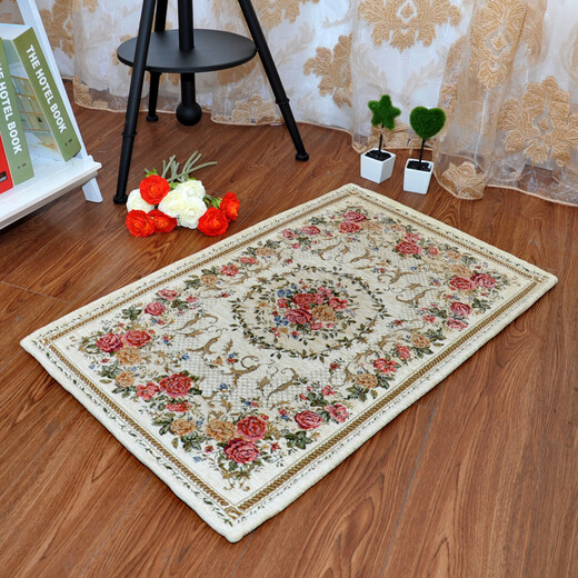 Zhonghong European pastoral chenille jacquard door mat entry entrance floor mat washable and machine washable wear-resistant blended woven computer chair mat foot mat non-slip floor mat entrance door 837 beige 70*140CM