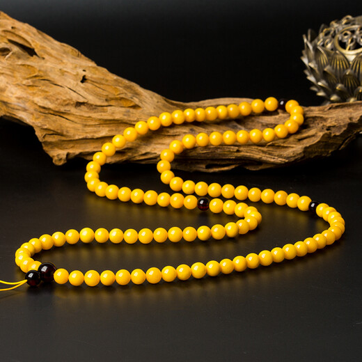 Lv Nong Jewelry Chicken Oil Yellow Old Beeswax 108 Bracelet Multi-turn Beeswax Bracelet Birthday Gift for Men and Women Bead Diameter Approximately 6-6.4mm Multi-turn Hand/Certificate + Gift Box