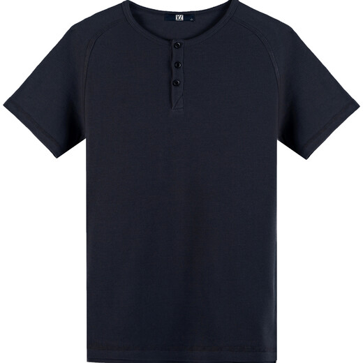 Continue short-sleeved t-shirt men's tight henley collar pure cotton open collar black t-shirt men's slim sports tops bottoming shirt black M