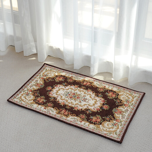 Zhonghong European pastoral chenille jacquard door mat entry entrance floor mat washable and machine washable wear-resistant blended woven computer chair mat foot mat non-slip floor mat entrance door T01 brown 70*140CM