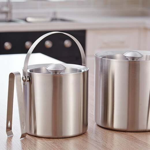 B&y double-layer stainless steel ice bucket with lid, red wine bucket, champagne bucket, spit bucket, portable handle type, large (3 liters)