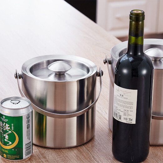 B&y double-layer stainless steel ice bucket with lid, red wine bucket, champagne bucket, spit bucket, portable handle type, large (3 liters)