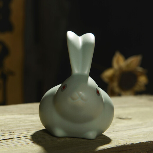 Ning Bufan Ceramic Ru Kiln Openable Tea Pet Rabbit Tea Play Ornament (About 10cm wide and 11cm high) Azure Rabbit