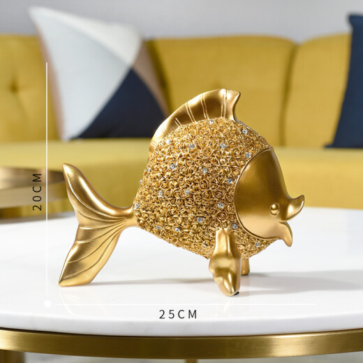 Bingshimei modern minimalist bedroom room fish ornaments decoration living room wine cabinet ancient rack crafts creative home furnishings elegant small fish (gold)