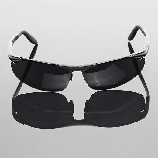 Gravel Sunglasses Men's Sports Polarized Pure Aluminum Magnesium Color-Changing Sunglasses Anti-Glare Driving Glasses Fishing Glasses Cycling Glasses Black Frame Black Legs Black Film