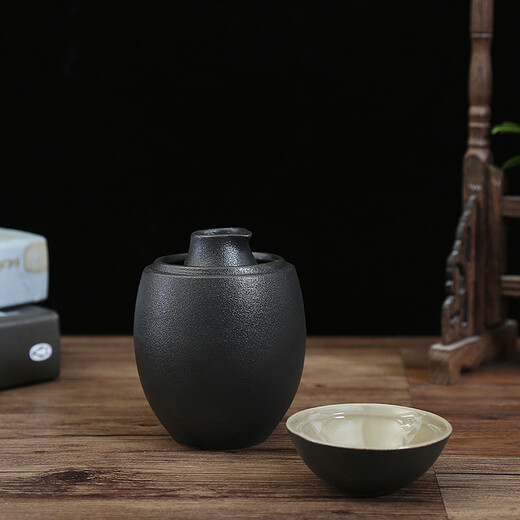 Qixinbian Wine Warmer Antique Wine Warmer Japanese Wine Glass Wine Pot Hot Wine Pot Ceramic Household Wine Boiler White Wine Sake Yellow Wine Black Pottery Wine Warmer 125ML Small Arena Wine Warmer