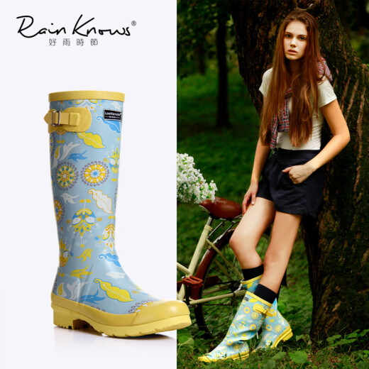 Good rainy season, four seasons fashionable high-top women's rain boots high-top rubber handmade rain boots women's rain boots high-top rain boots corrugated style 38