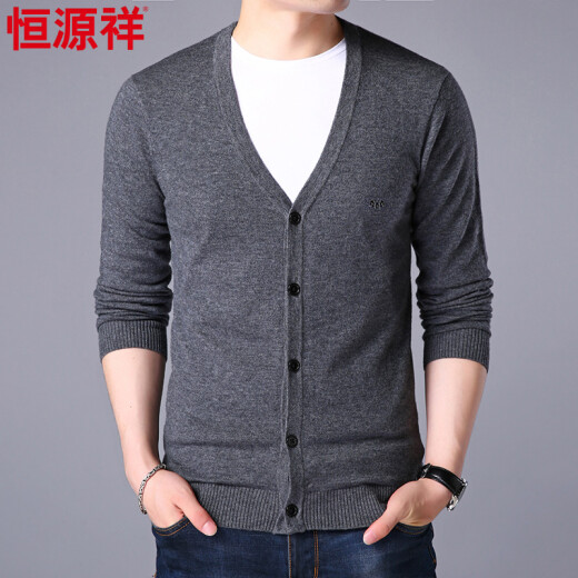 Hengyuanxiang men's new autumn and winter solid color long-sleeved V-neck middle-aged cardigan warm sweater men's S0522 gray 180