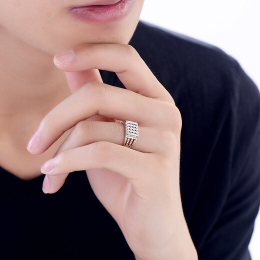 Yuan Shengfu's new PT950 square imitation diamond platinum ring, fashionable men's platinum ring, adjustable promotion, 5.54 g