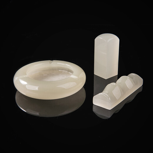 The Three Treasures of the World's Yujia Study Room Set Writing Brush Holder Inkstone Zhenzhen Ruler Paperweight Seal Jade Bamboo on the Chest Study Gift Ornament Teacher's Day Gift Engraved Seal Set Three Treasures of the Study Room