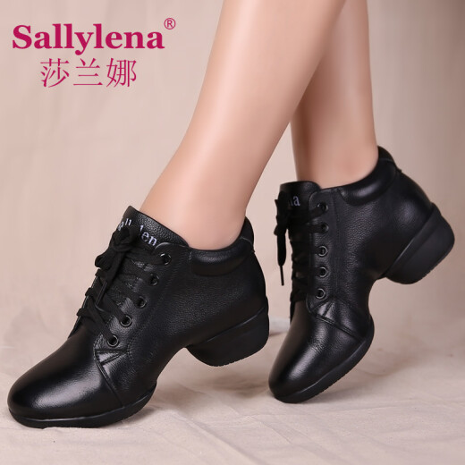 Salylena Salylena Sailor Dance Shoes Women's Genuine Leather Square Dance Shoes Medium Heel Soft Sole Dance Shoes Modern Dance Shoes Black 37