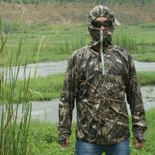 Zhuochi (ZHUOCHI) summer outdoor bird-watching photography leaves quick-drying breathable bionic camouflage fishing clothing lure sun protection clothing hooded aquatic camouflage M (height 165-170)