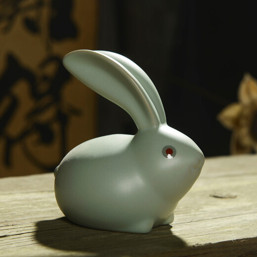 Ning Bufan Ceramic Ru Kiln Openable Tea Pet Rabbit Tea Play Ornament (About 10cm wide and 11cm high) Azure Rabbit