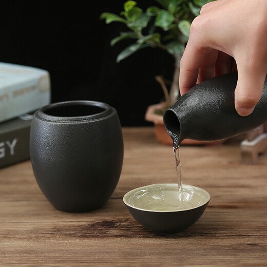 Qixinbian Wine Warmer Antique Wine Warmer Japanese Wine Glass Wine Pot Hot Wine Pot Ceramic Household Wine Boiler White Wine Sake Yellow Wine Black Pottery Wine Warmer 125ML Small Arena Wine Warmer