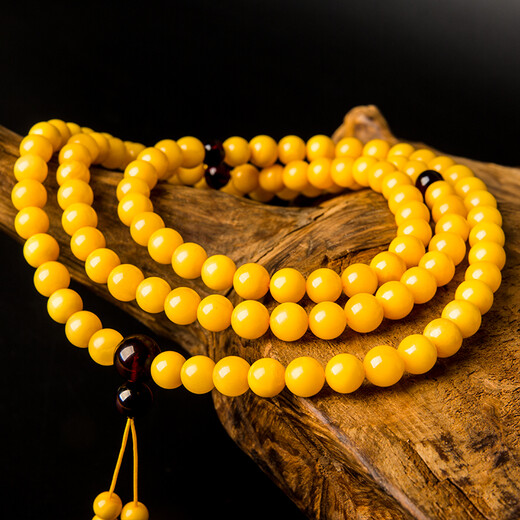 Lv Nong Jewelry Chicken Oil Yellow Old Beeswax 108 Bracelet Multi-turn Beeswax Bracelet Birthday Gift for Men and Women Bead Diameter Approximately 6-6.4mm Multi-turn Hand/Certificate + Gift Box