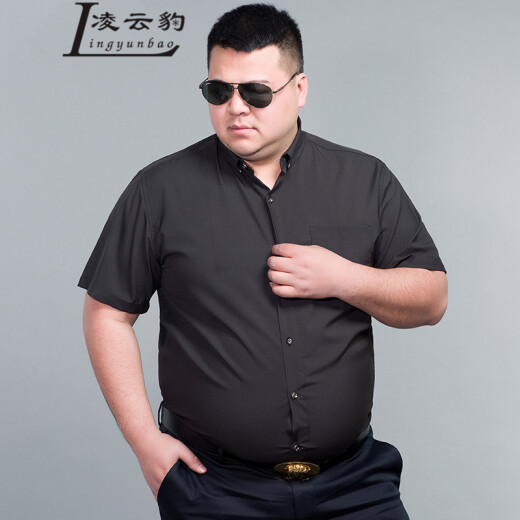 Lingyunbao summer thin short-sleeved shirt men's plus size plus size loose fat man business casual half-sleeved button-down shirt trendy fat man black 185