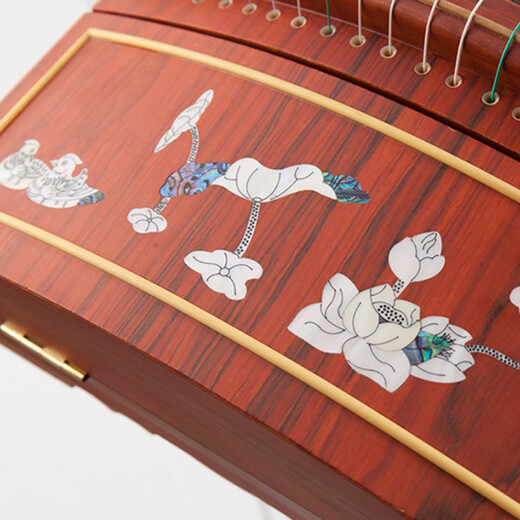 Qibaoju, coquille de sculpture de qualité Test Guzheng, imitation Enseignement en acajou, style jaune Style Guzheng Instrument d'orchestre ethnique, chant des oiseaux, Fleurs Pergrance