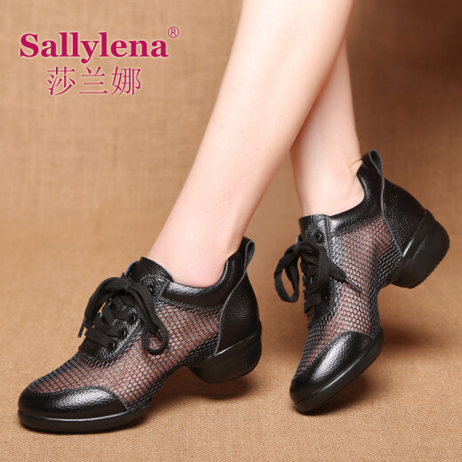 Salana Summer New Women's Dance Shoes Genuine Leather Square Dance Shoes Mesh Breathable Sailor Dance Shoes Soft Sole Ladies Dance Shoes Jazz Dance Shoes Black 37