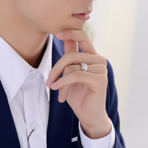 Yuan Shengfu's new PT950 square imitation diamond platinum ring, fashionable and elegant platinum ring for men and women, adjustable mouth, 7.71 grams