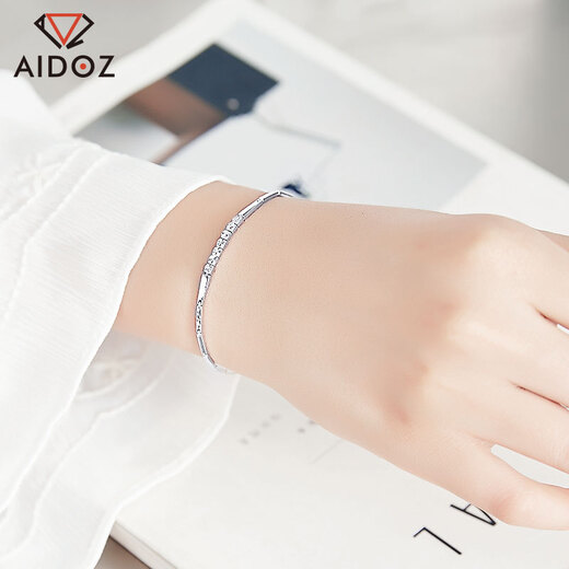 Aido Diamond pt950 platinum bracelet for women, fashionable platinum shiny bamboo flower bracelet gift for girlfriend, weight 4.4-4.6g, length 17+2cm