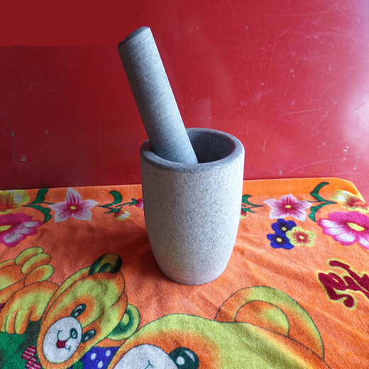 Qihuijie natural new bluestone stone mortar household garlic pounder medicine jar pounder mask 12 cm hammer pounder