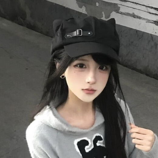 QUEEN TRIP cat ear cap star love y leather buckle subculture otaku style cute two-dimensional beret white star buckle cat ear hat
