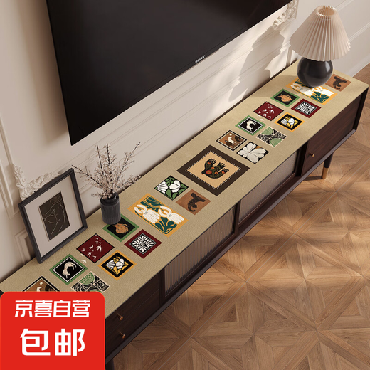 皮革电视柜保护垫餐桌垫防水防油免洗桌布茶几垫隔热垫台布桌布 硅胶-ZD11981 画廊漫步 35*140cm